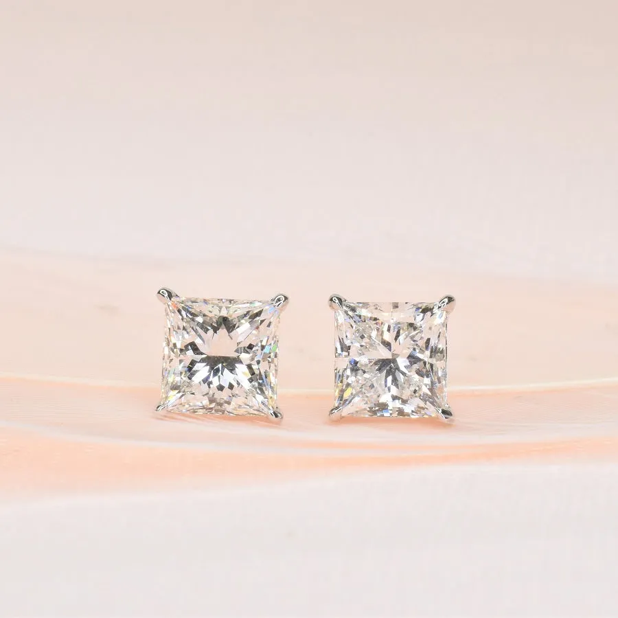 3ct Princess Cut Lab Grown Diamond Earrings