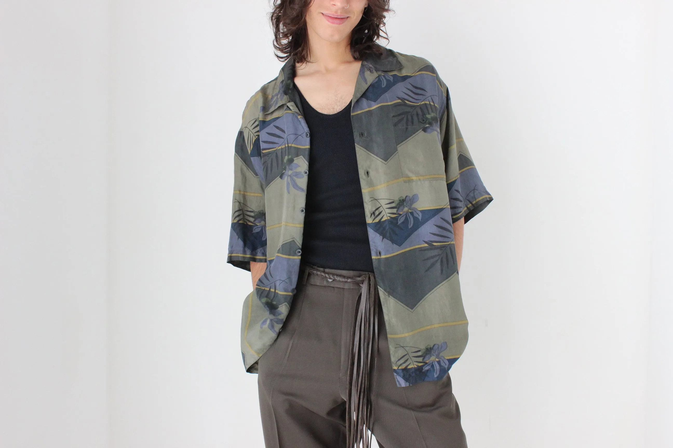 80s PURE SILK Abstract Print Boxy Shirt