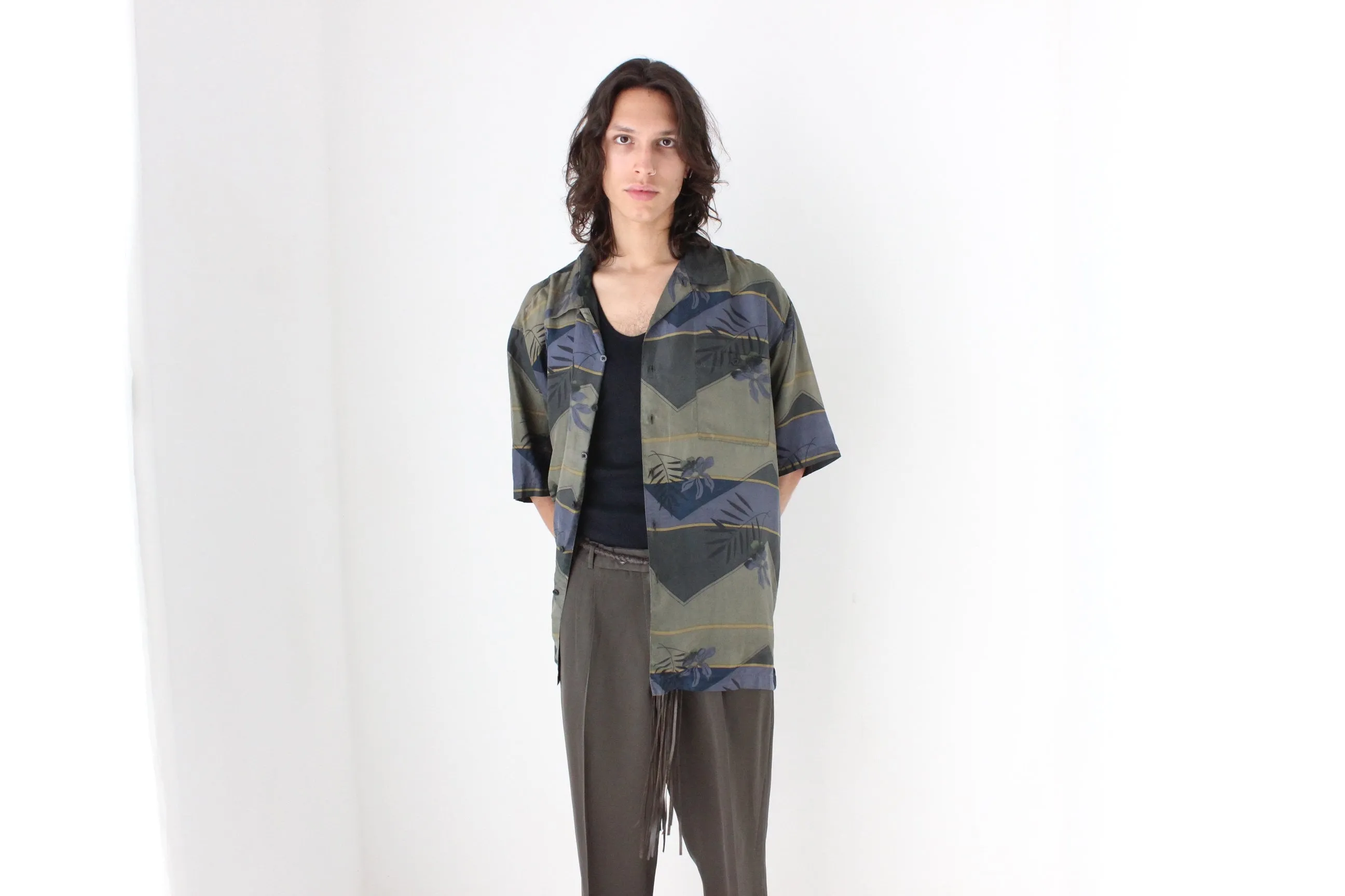 80s PURE SILK Abstract Print Boxy Shirt