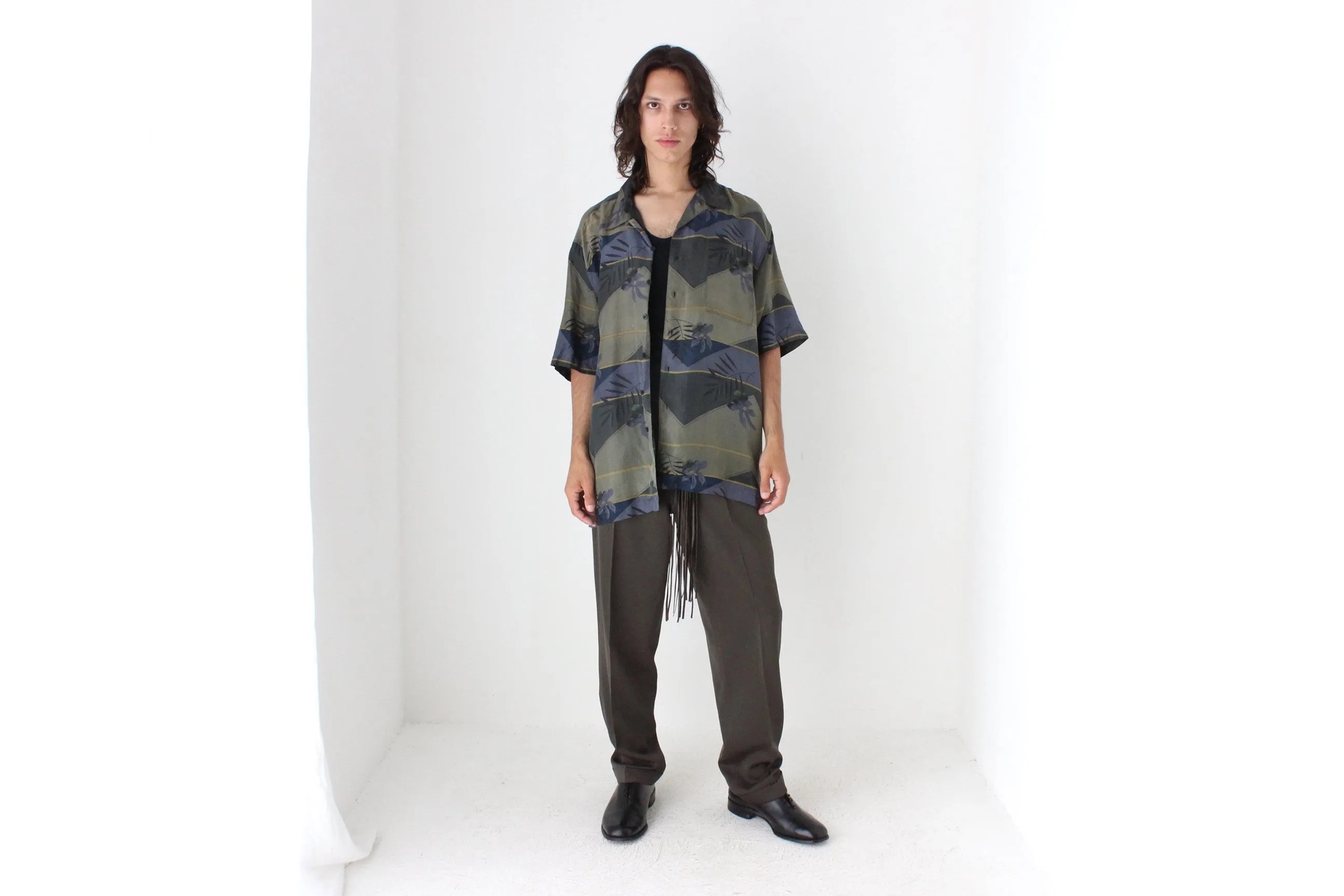 80s PURE SILK Abstract Print Boxy Shirt