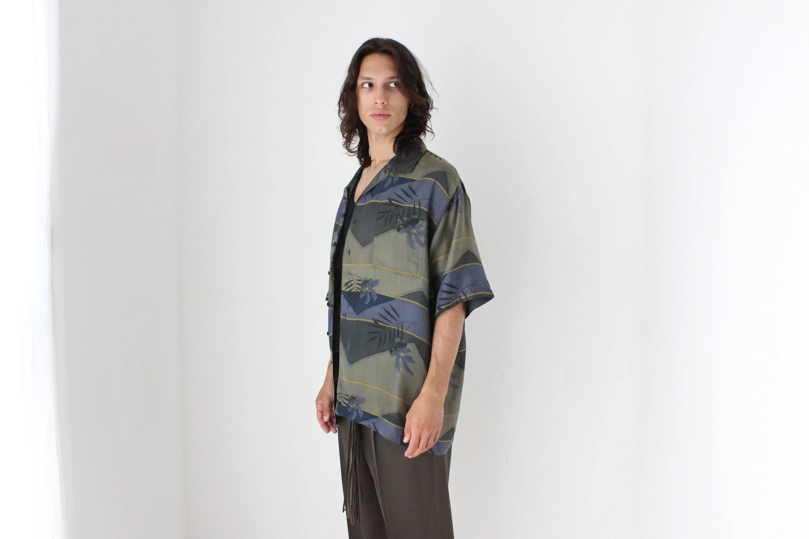 80s PURE SILK Abstract Print Boxy Shirt