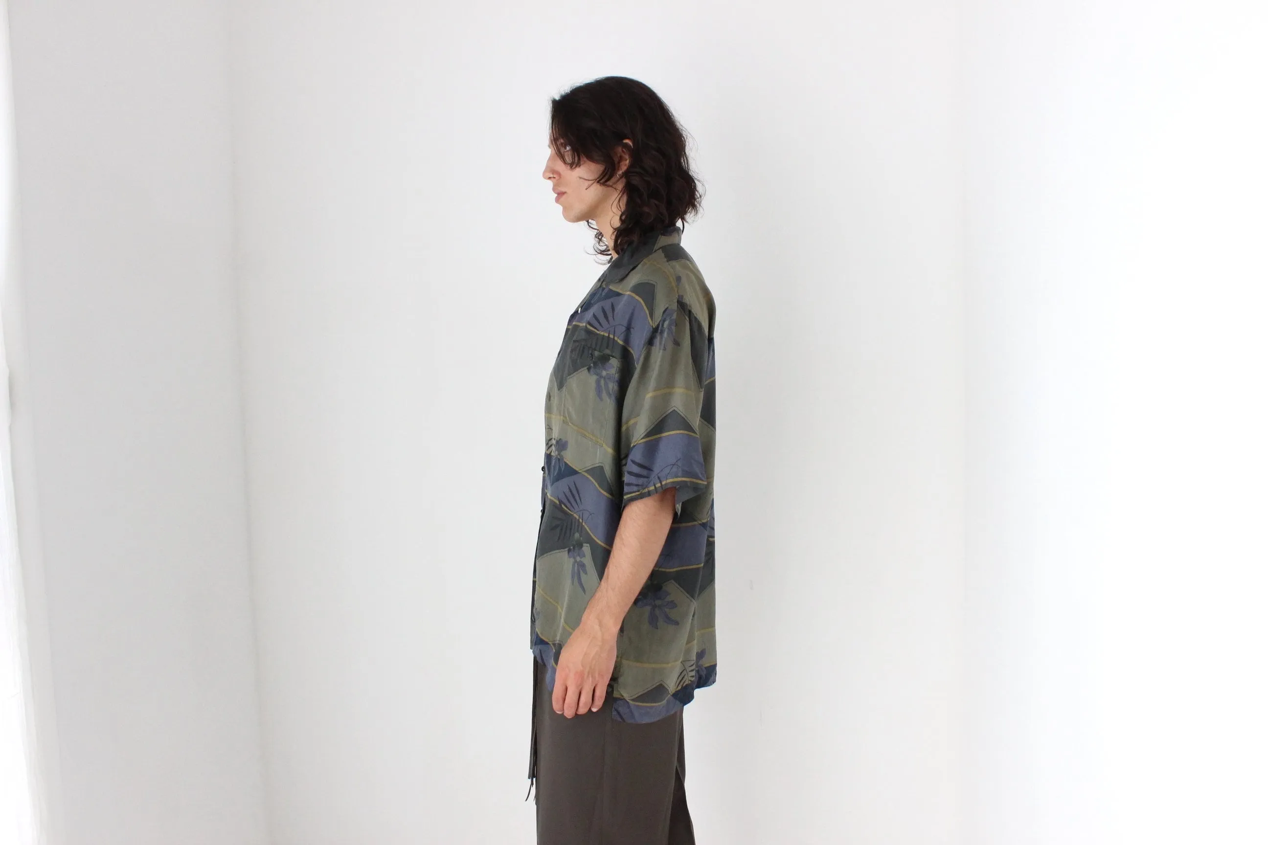 80s PURE SILK Abstract Print Boxy Shirt