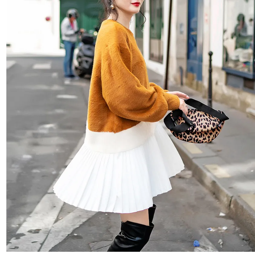 8GIRLS PLEATED CONTRAST HEM SWEATSHIRT DRESS