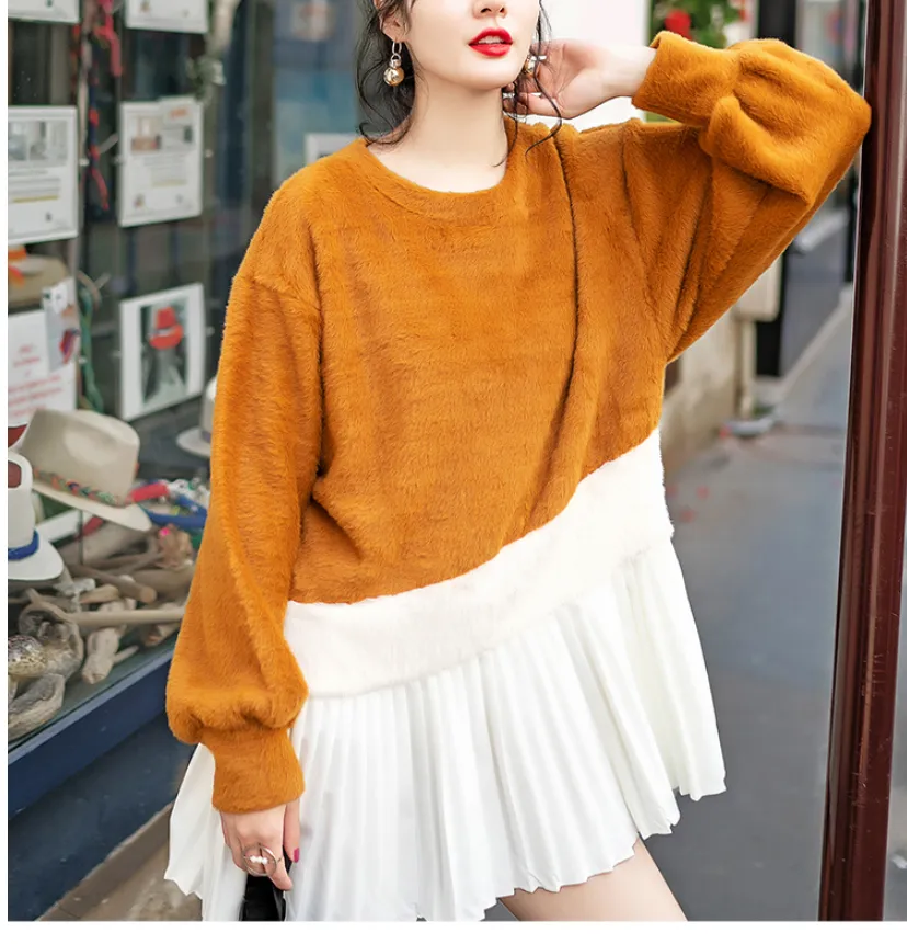8GIRLS PLEATED CONTRAST HEM SWEATSHIRT DRESS