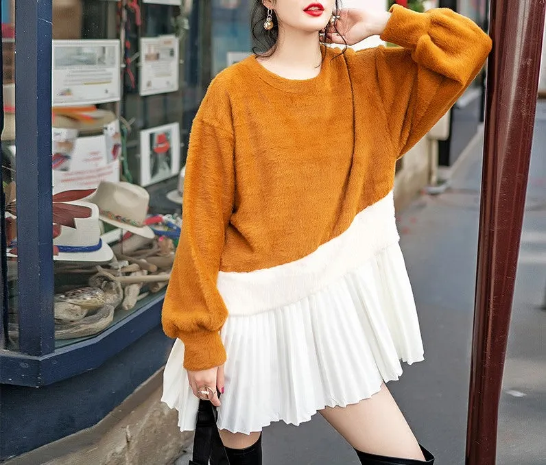 8GIRLS PLEATED CONTRAST HEM SWEATSHIRT DRESS