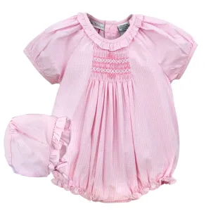 93101-Hand Smocked Baby Girl Romper - Pink Gingham