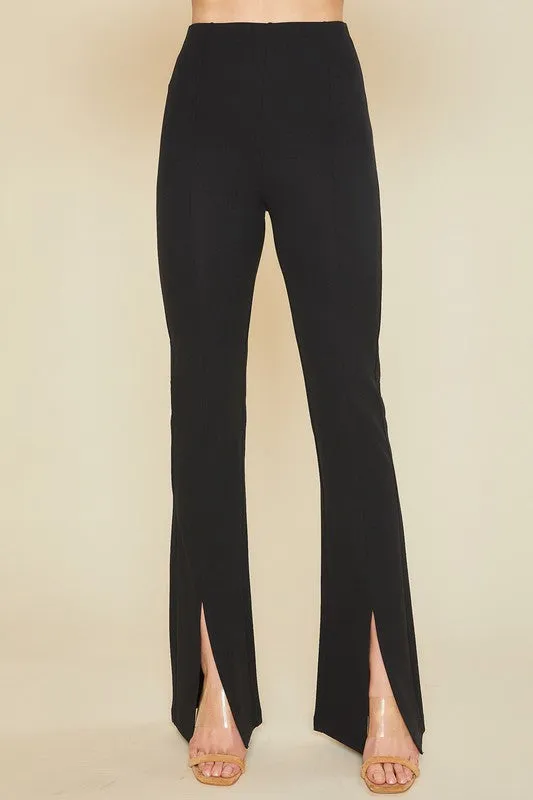 Annie - Slit Hem and Pintuck Flare Stretch Pants