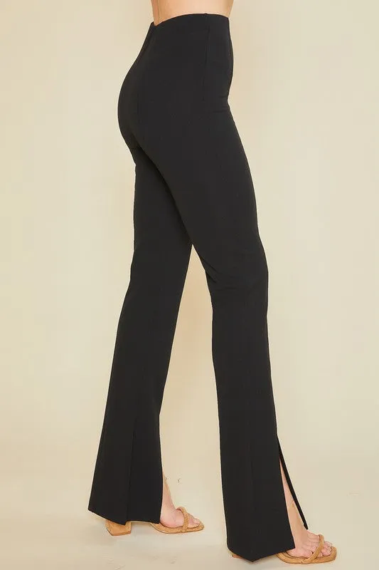 Annie - Slit Hem and Pintuck Flare Stretch Pants