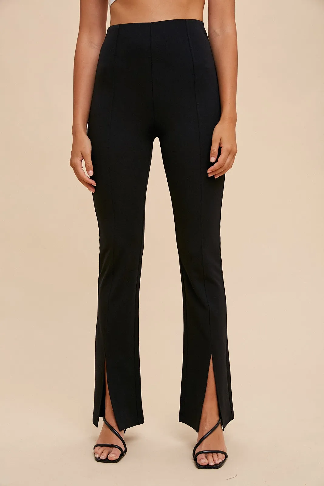 Annie - Slit Hem and Pintuck Flare Stretch Pants