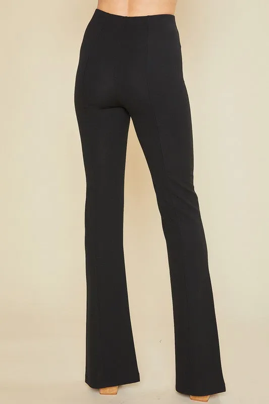 Annie - Slit Hem and Pintuck Flare Stretch Pants