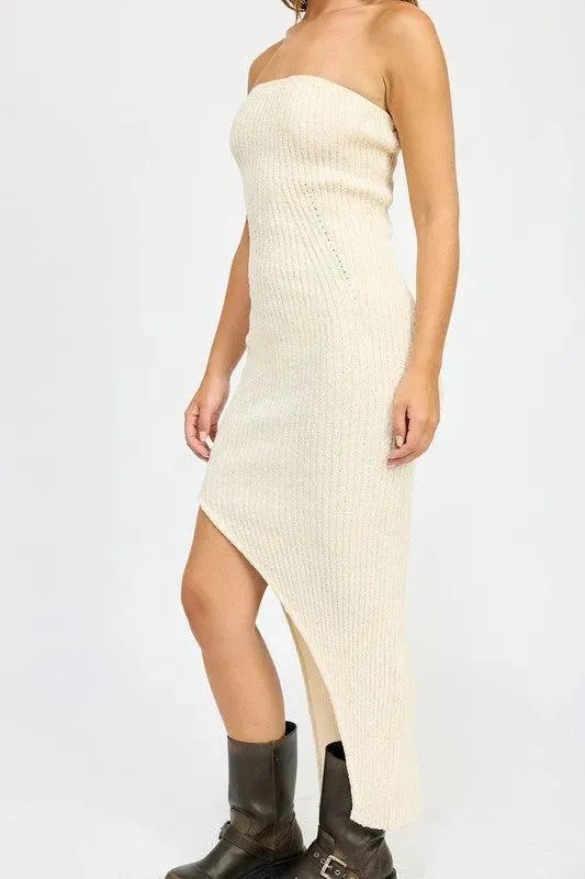 Asymmetrical Ribbed Maxi Tube Dress