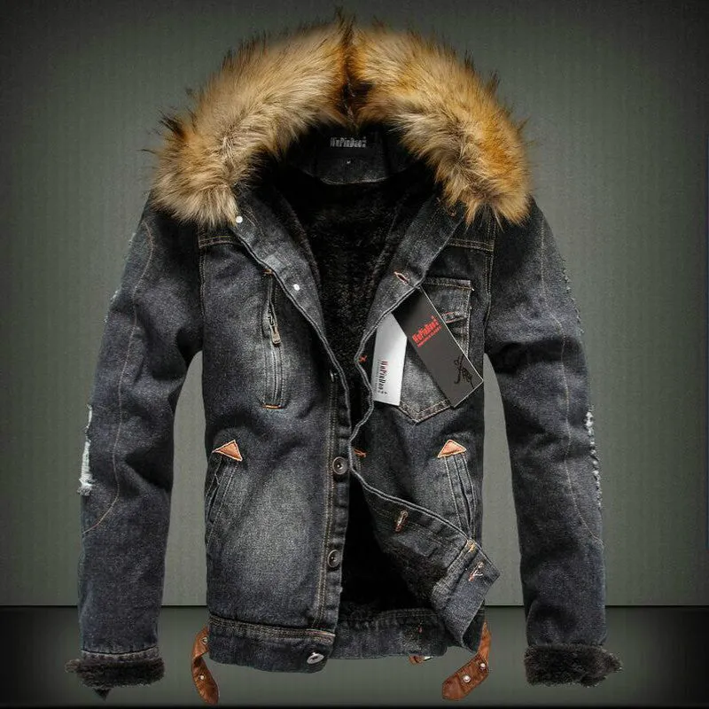 Autumn and Winter Influx of Men Casual Denim Jacket Winter Thick Denim Jacket Retro