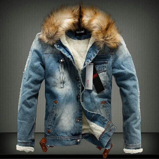 Autumn and Winter Influx of Men Casual Denim Jacket Winter Thick Denim Jacket Retro