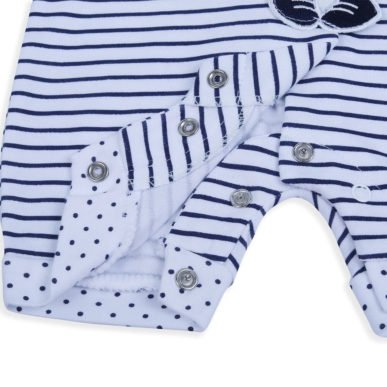Baby Moo Striped Blushing Bear Hooded Short Romper - Grey