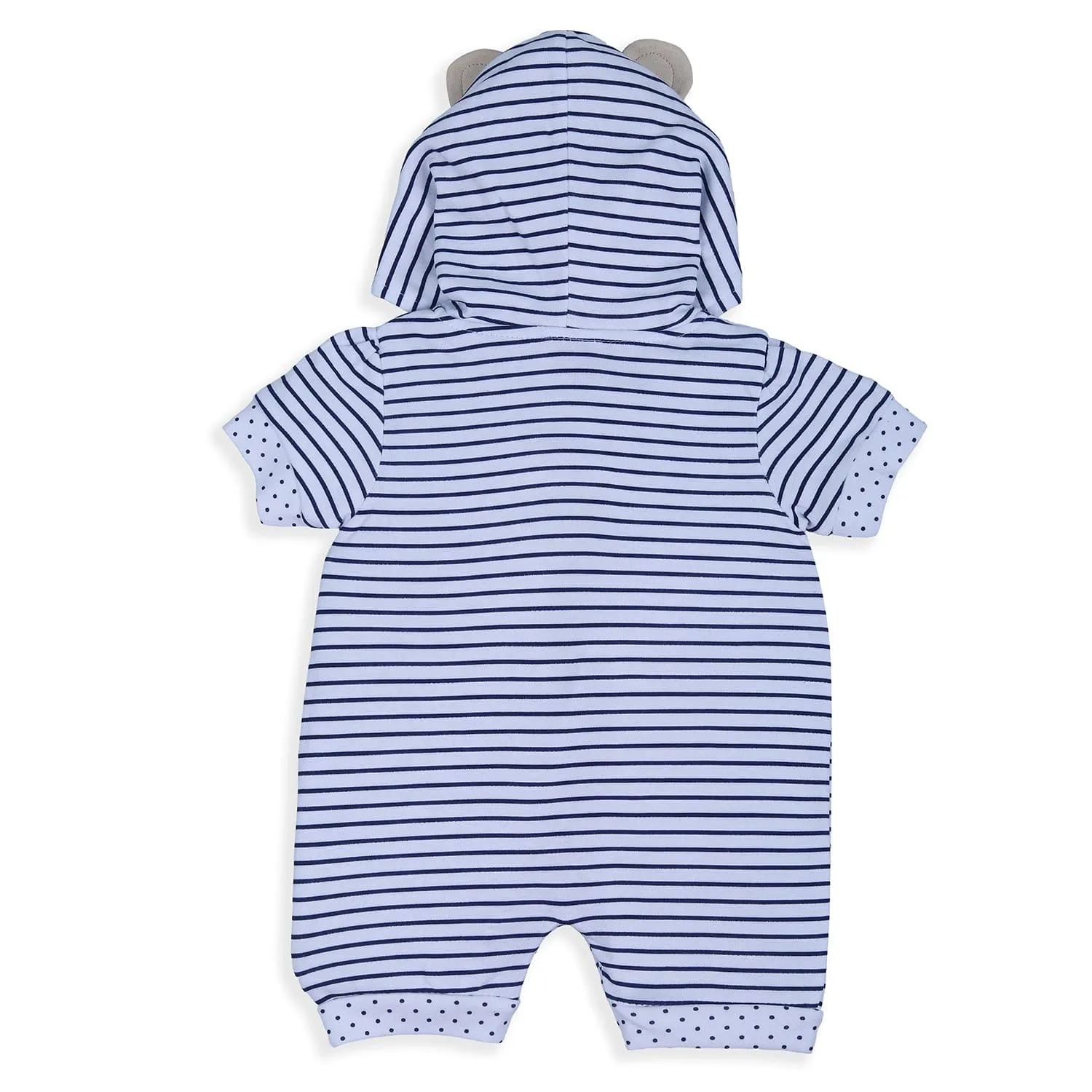 Baby Moo Striped Blushing Bear Hooded Short Romper - Grey