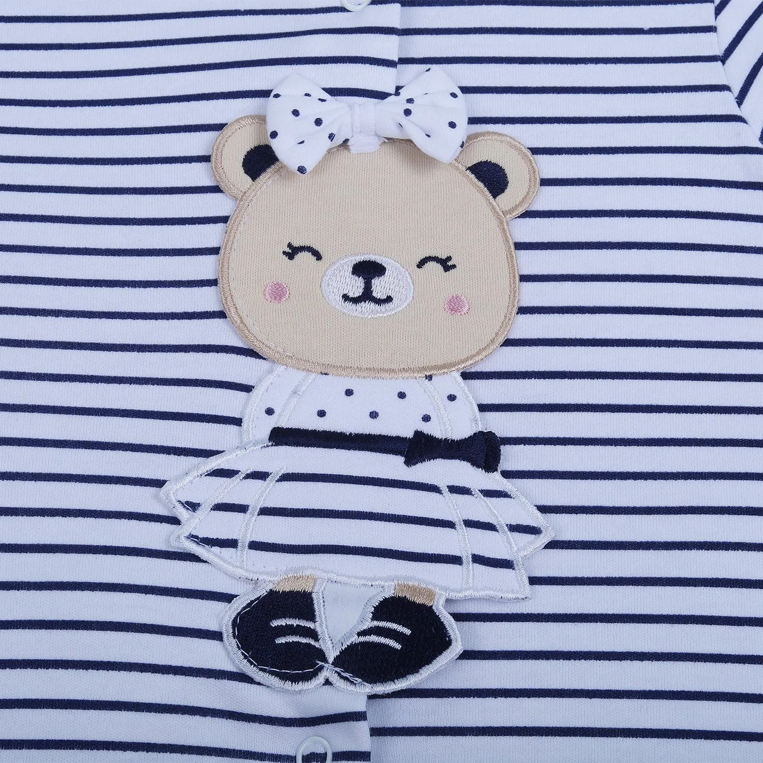 Baby Moo Striped Blushing Bear Hooded Short Romper - Grey