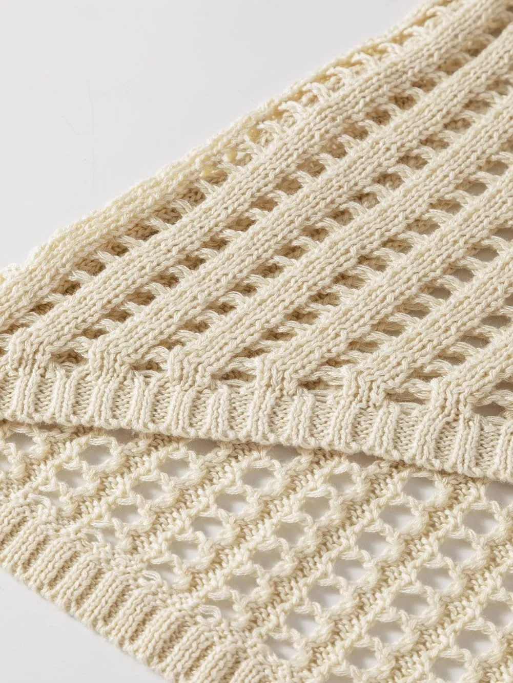 Beige Pointelle Bottom Detail Knitted Sleeveless Sweater Tank Top