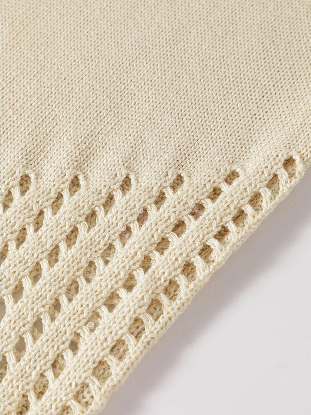 Beige Pointelle Bottom Detail Knitted Sleeveless Sweater Tank Top