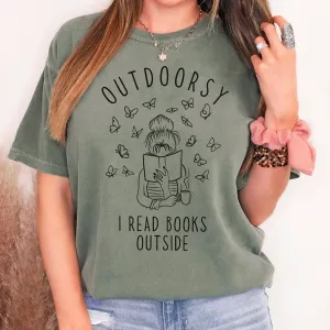 bookish gift for her, Outdoorsy I Read Books Outside Comfort Colors Shirt, book lover gift,  Bookworm Retro Shirt Romance Reader Book Addict