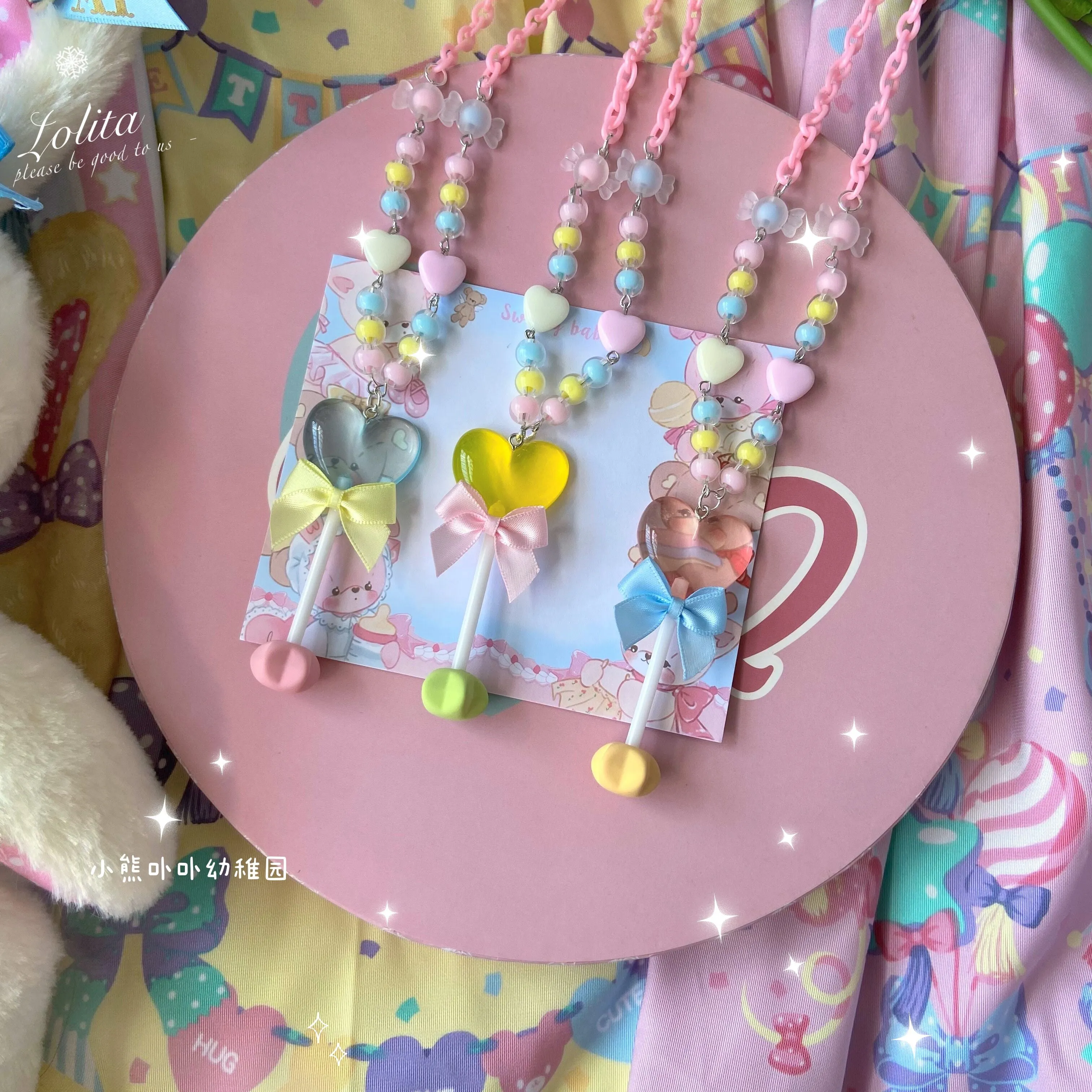 (Buy for me)Bear Doll~Sweet Lolita  Bow Heart-Shaped Sweater Chain