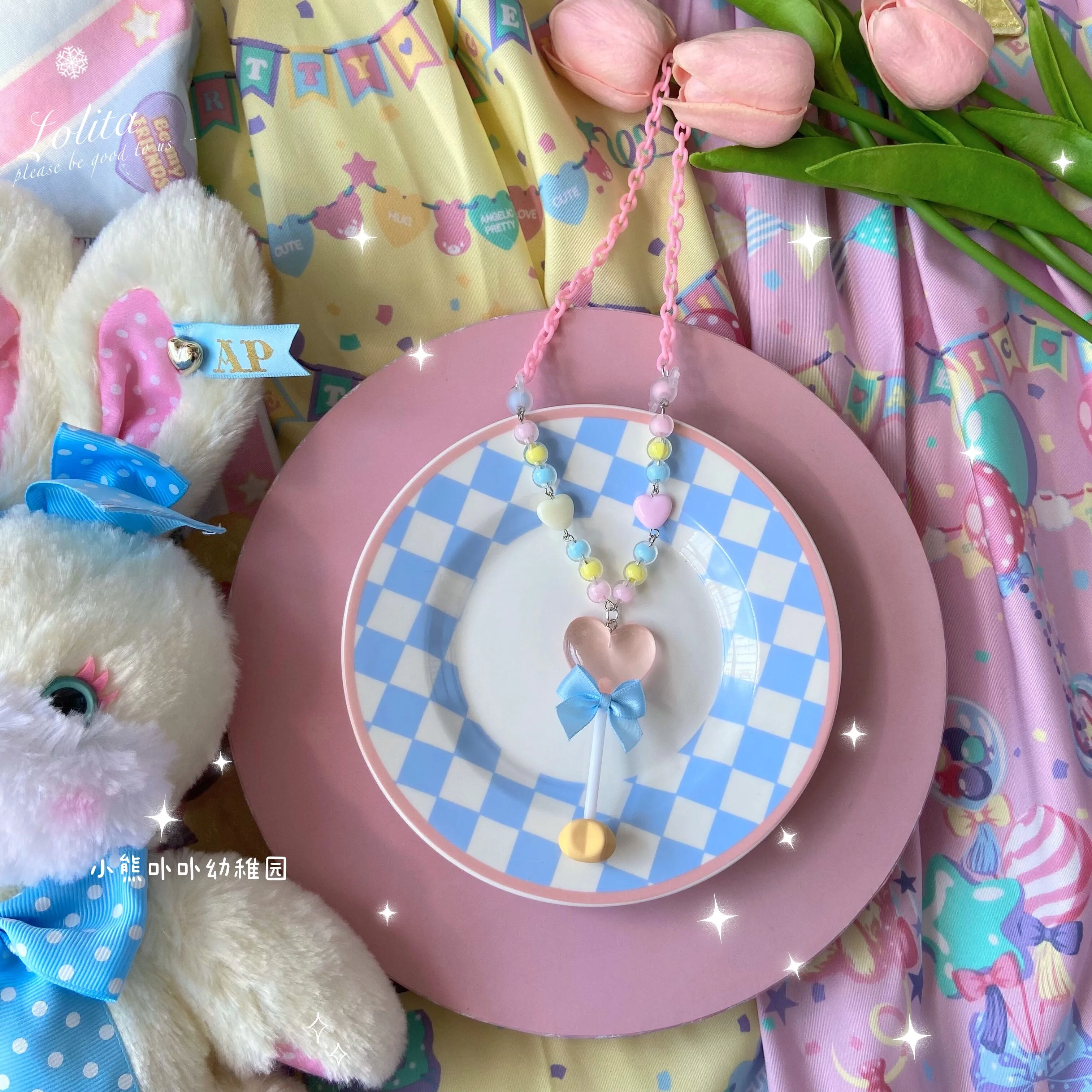 (Buy for me)Bear Doll~Sweet Lolita  Bow Heart-Shaped Sweater Chain