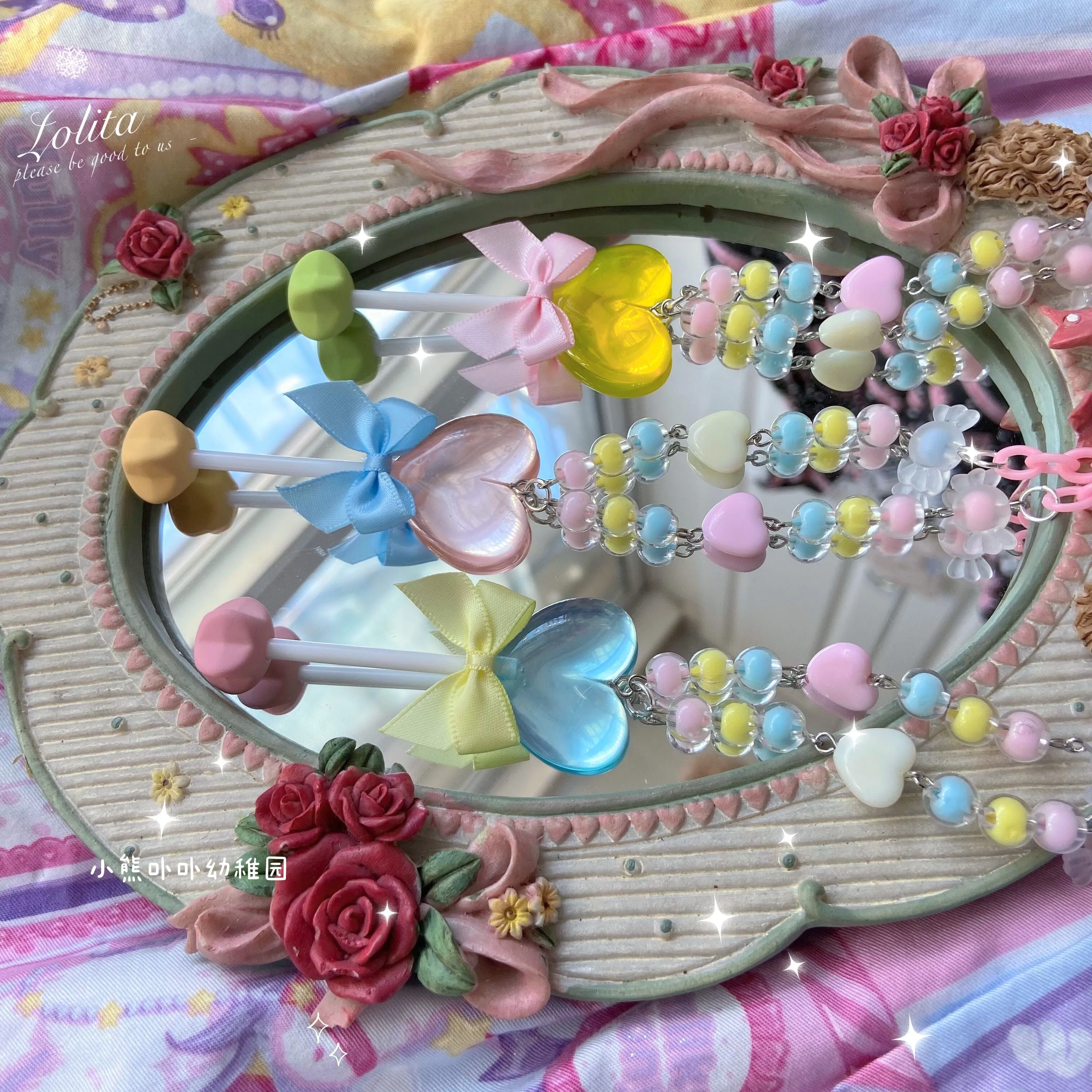 (Buy for me)Bear Doll~Sweet Lolita  Bow Heart-Shaped Sweater Chain
