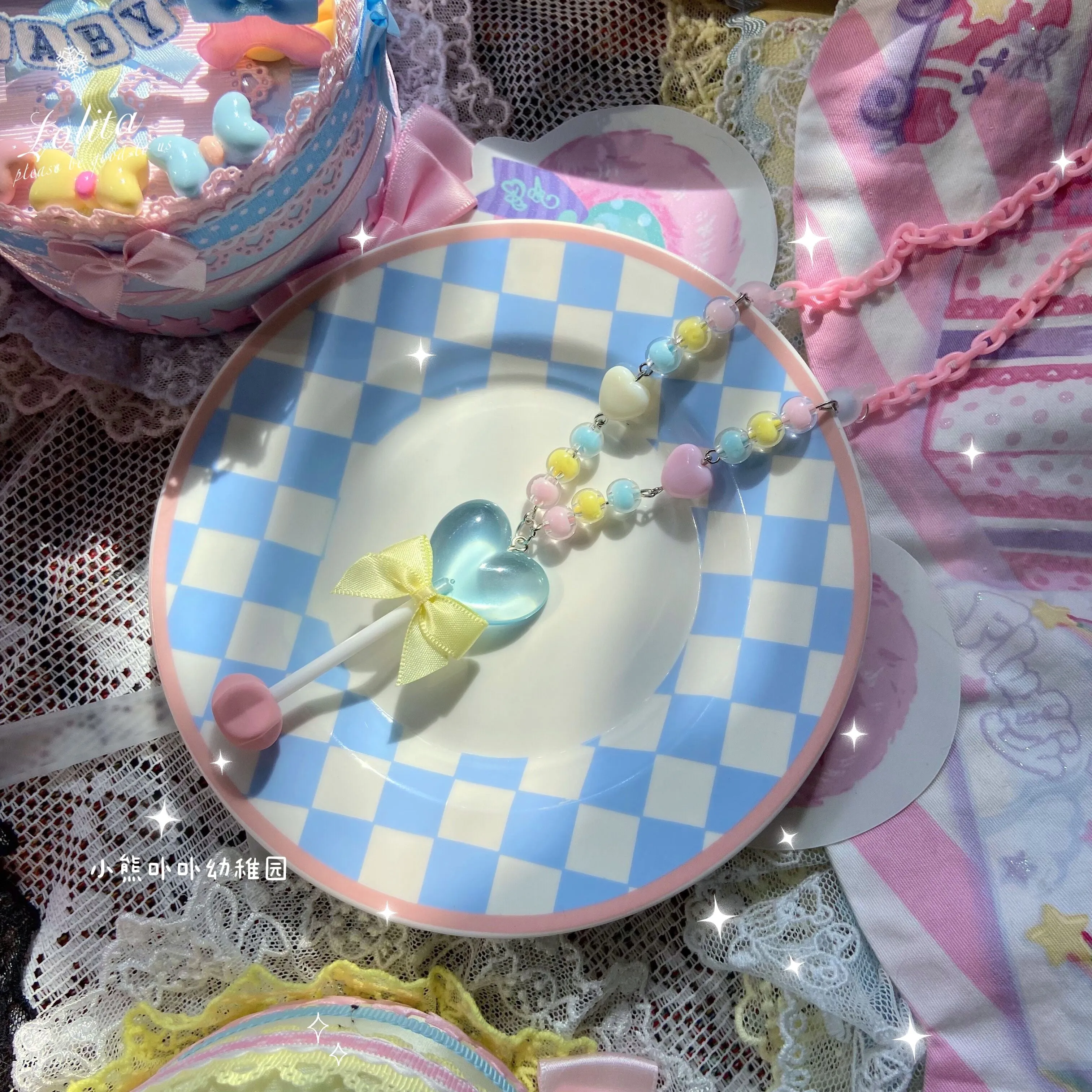 (Buy for me)Bear Doll~Sweet Lolita  Bow Heart-Shaped Sweater Chain