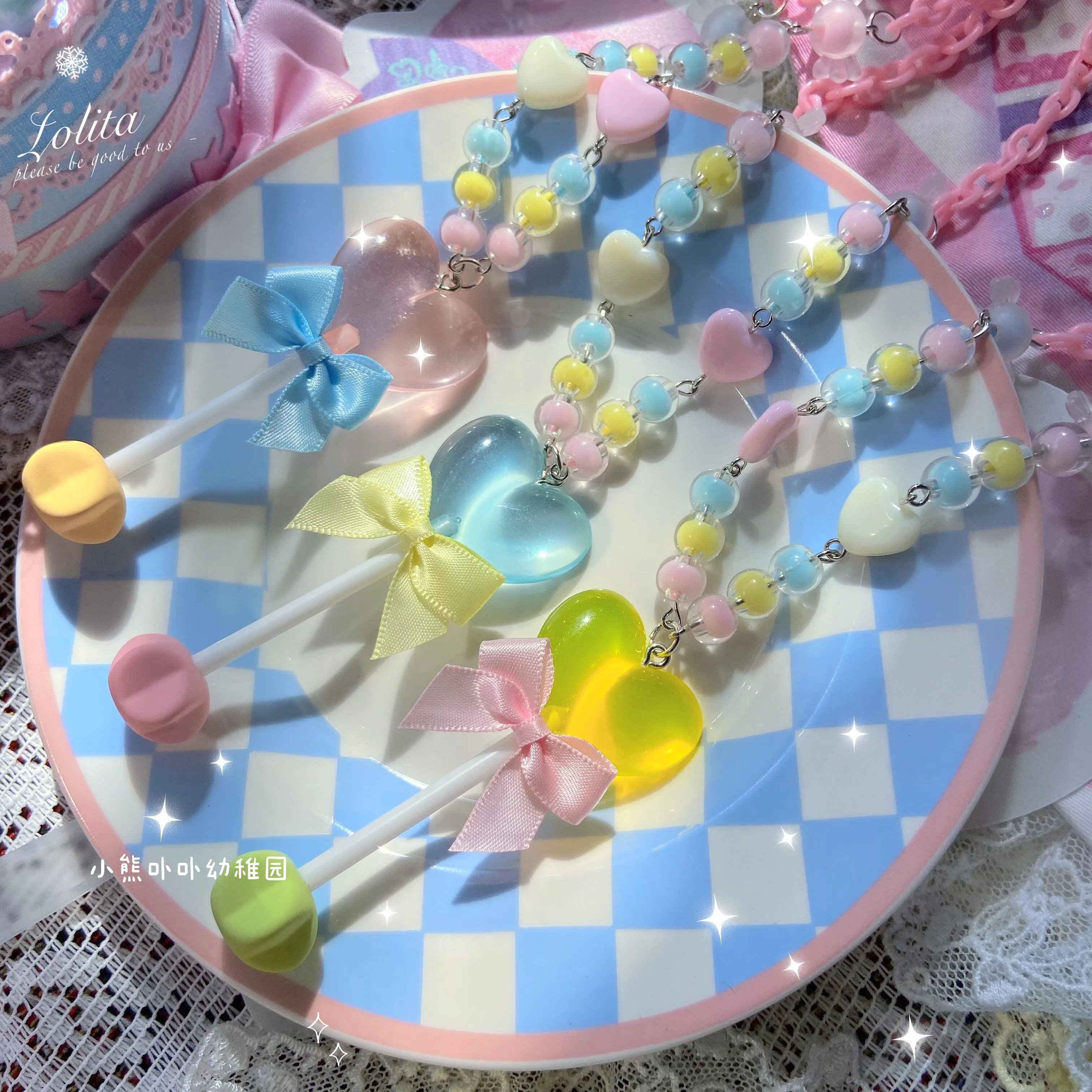(Buy for me)Bear Doll~Sweet Lolita  Bow Heart-Shaped Sweater Chain