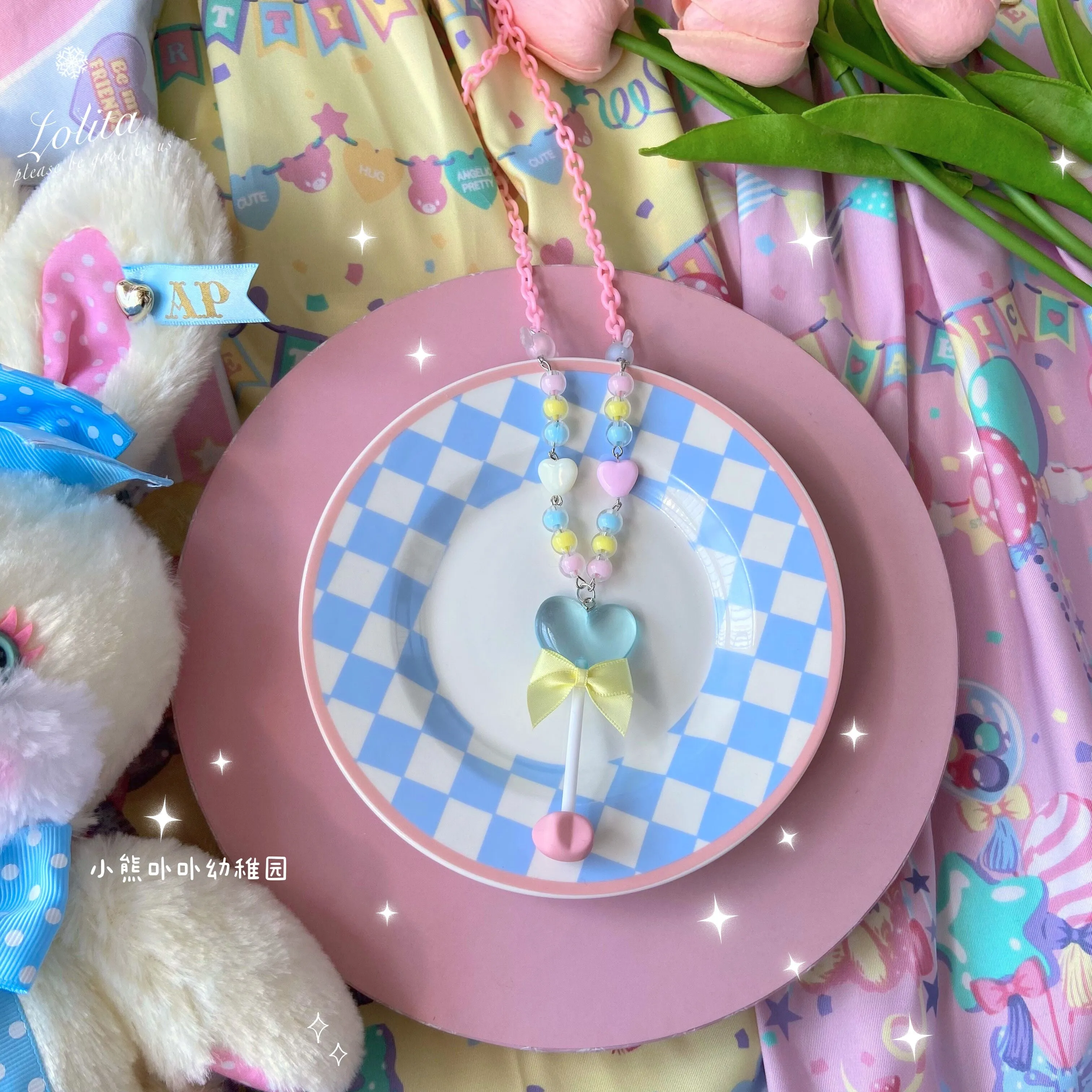 (Buy for me)Bear Doll~Sweet Lolita  Bow Heart-Shaped Sweater Chain