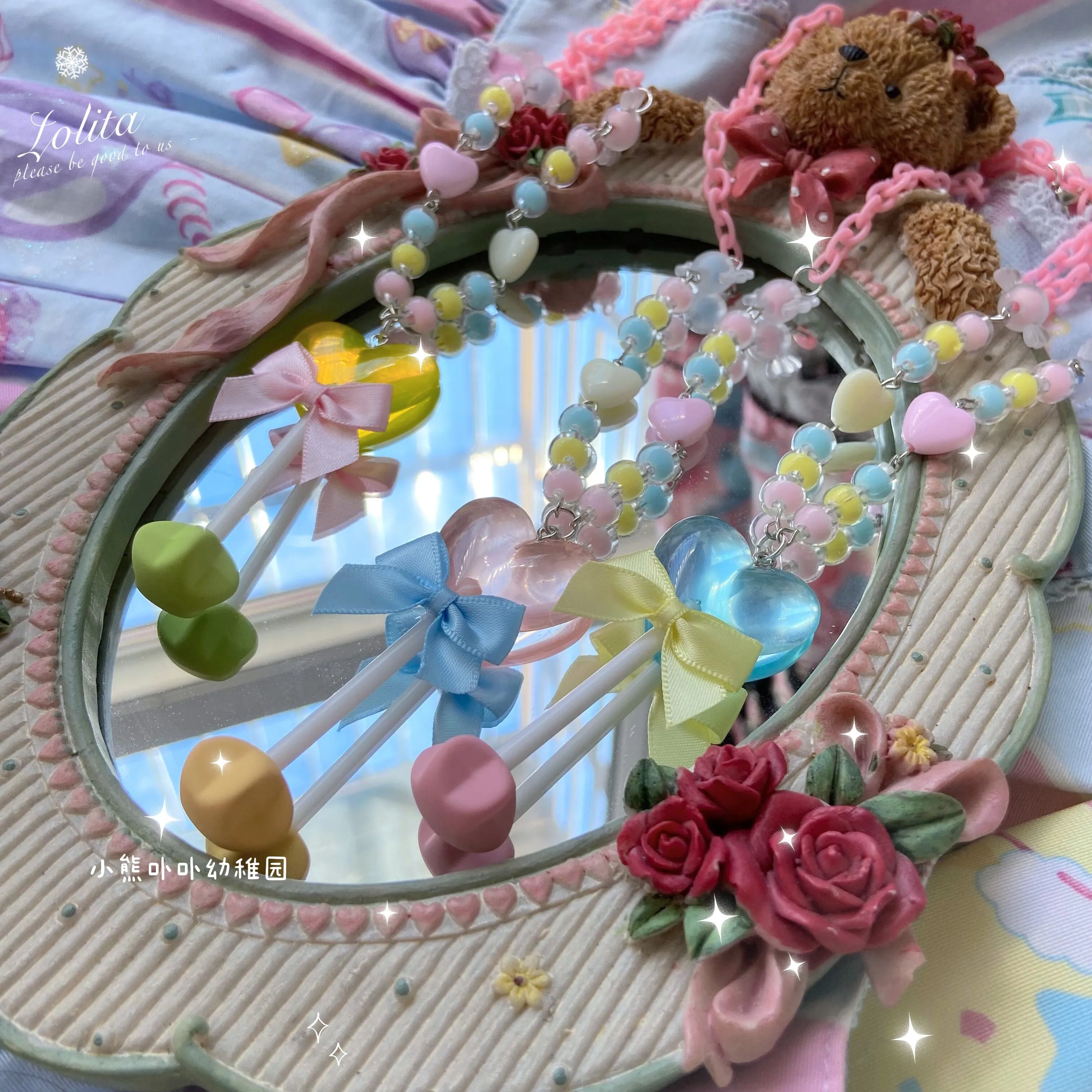(Buy for me)Bear Doll~Sweet Lolita  Bow Heart-Shaped Sweater Chain