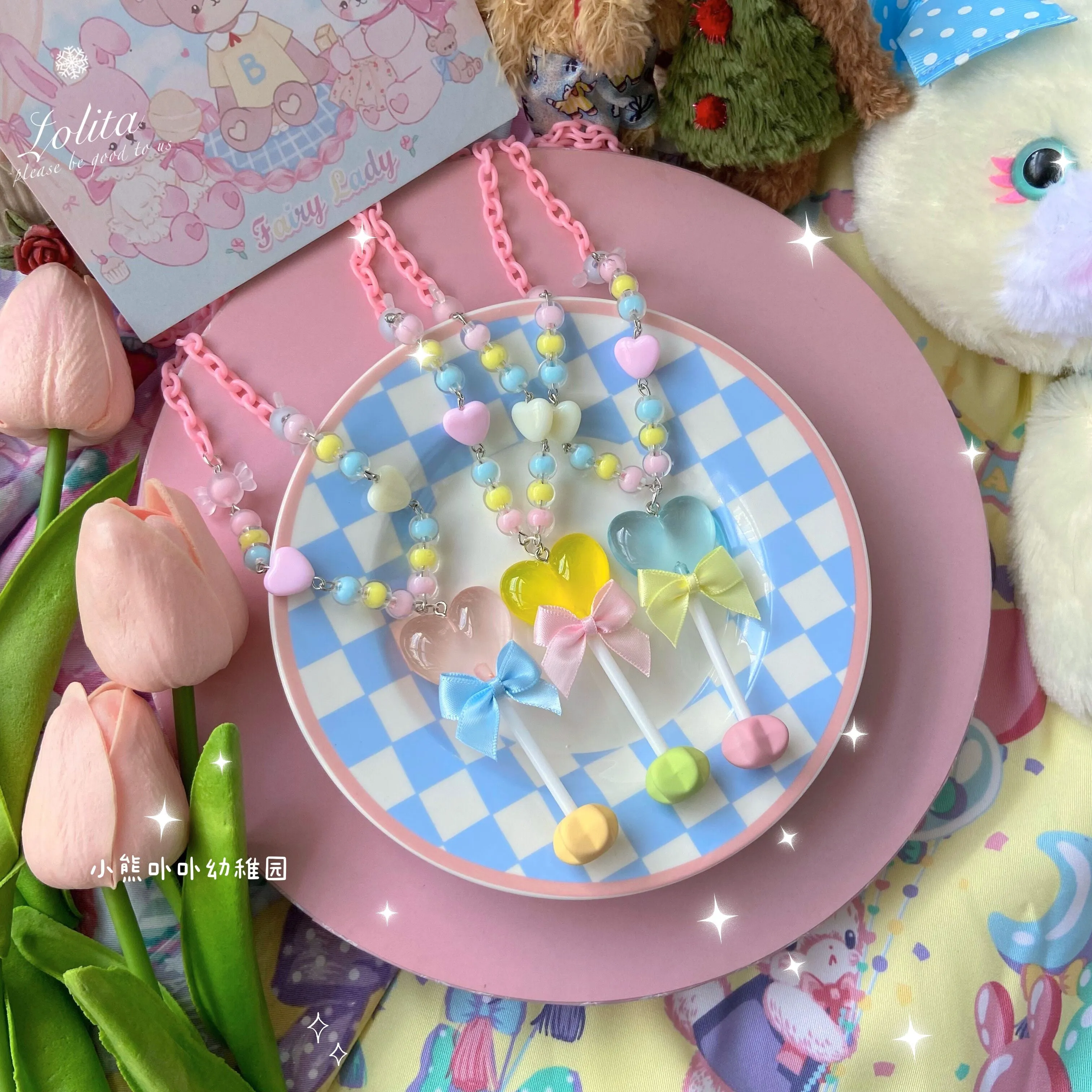 (Buy for me)Bear Doll~Sweet Lolita  Bow Heart-Shaped Sweater Chain