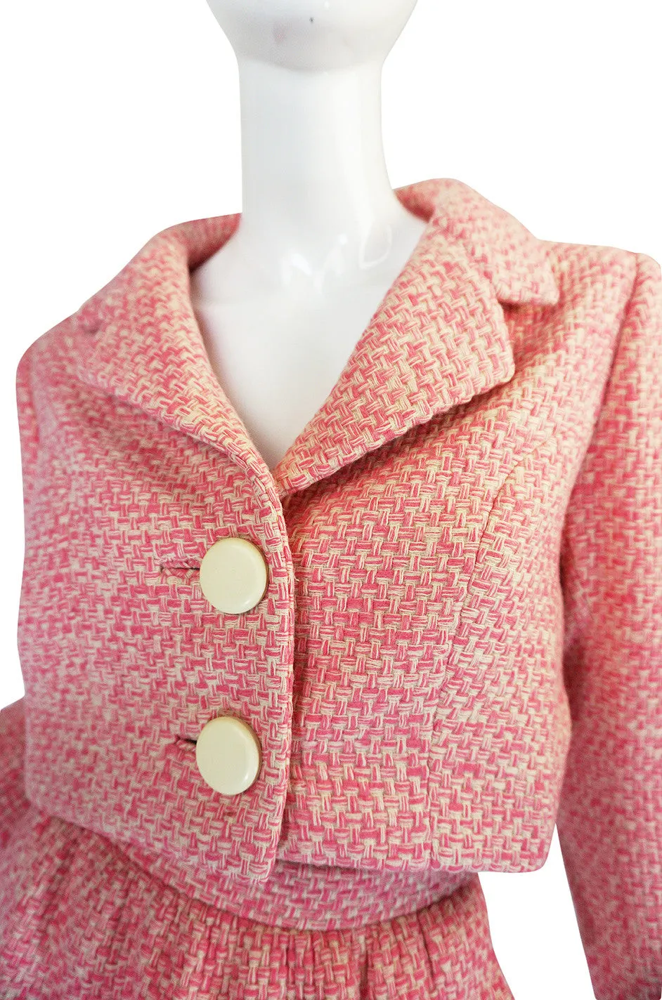 c1963-65 Norman Norell Pink Boucle Cropped Jacket Suit