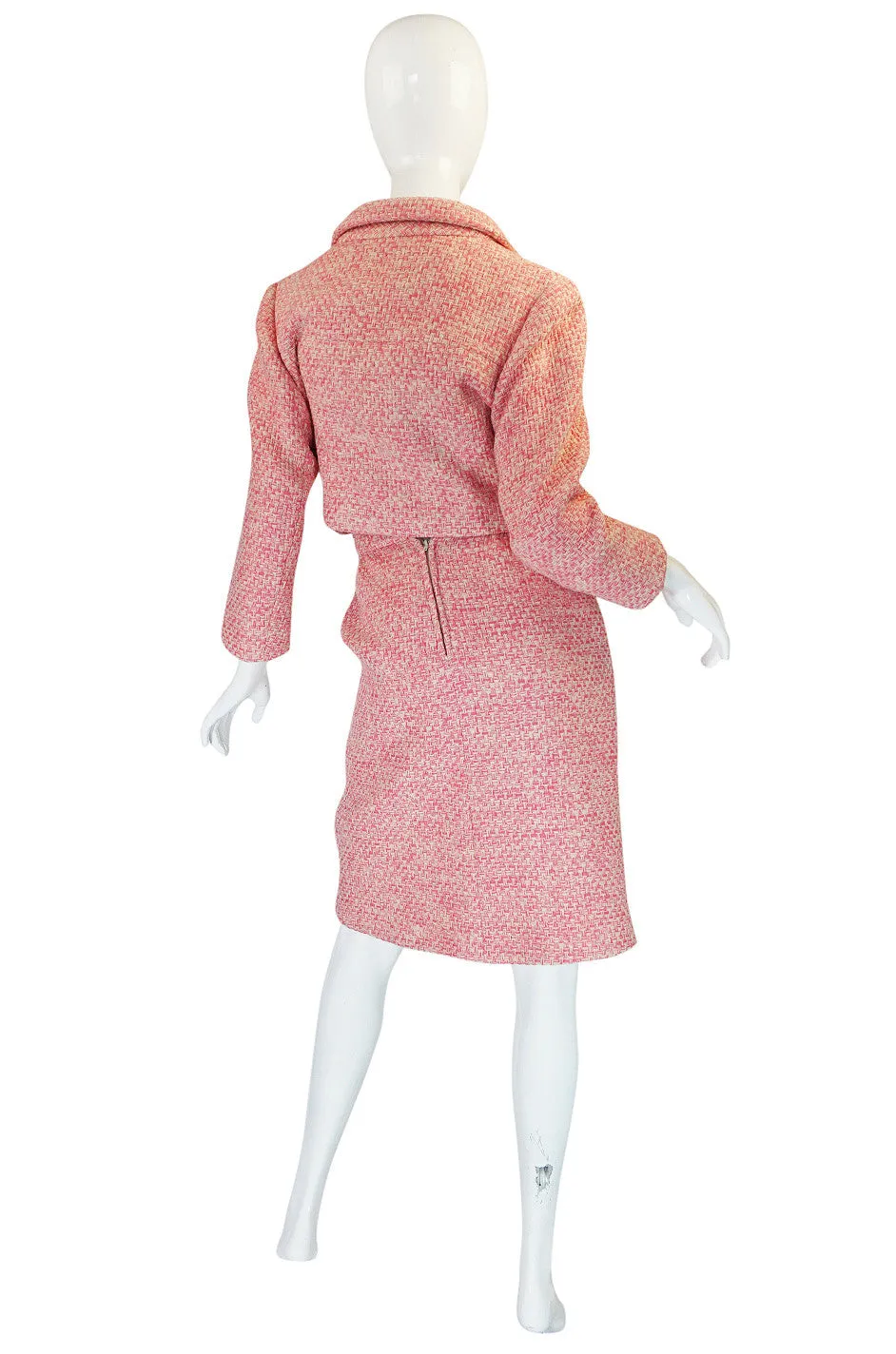 c1963-65 Norman Norell Pink Boucle Cropped Jacket Suit