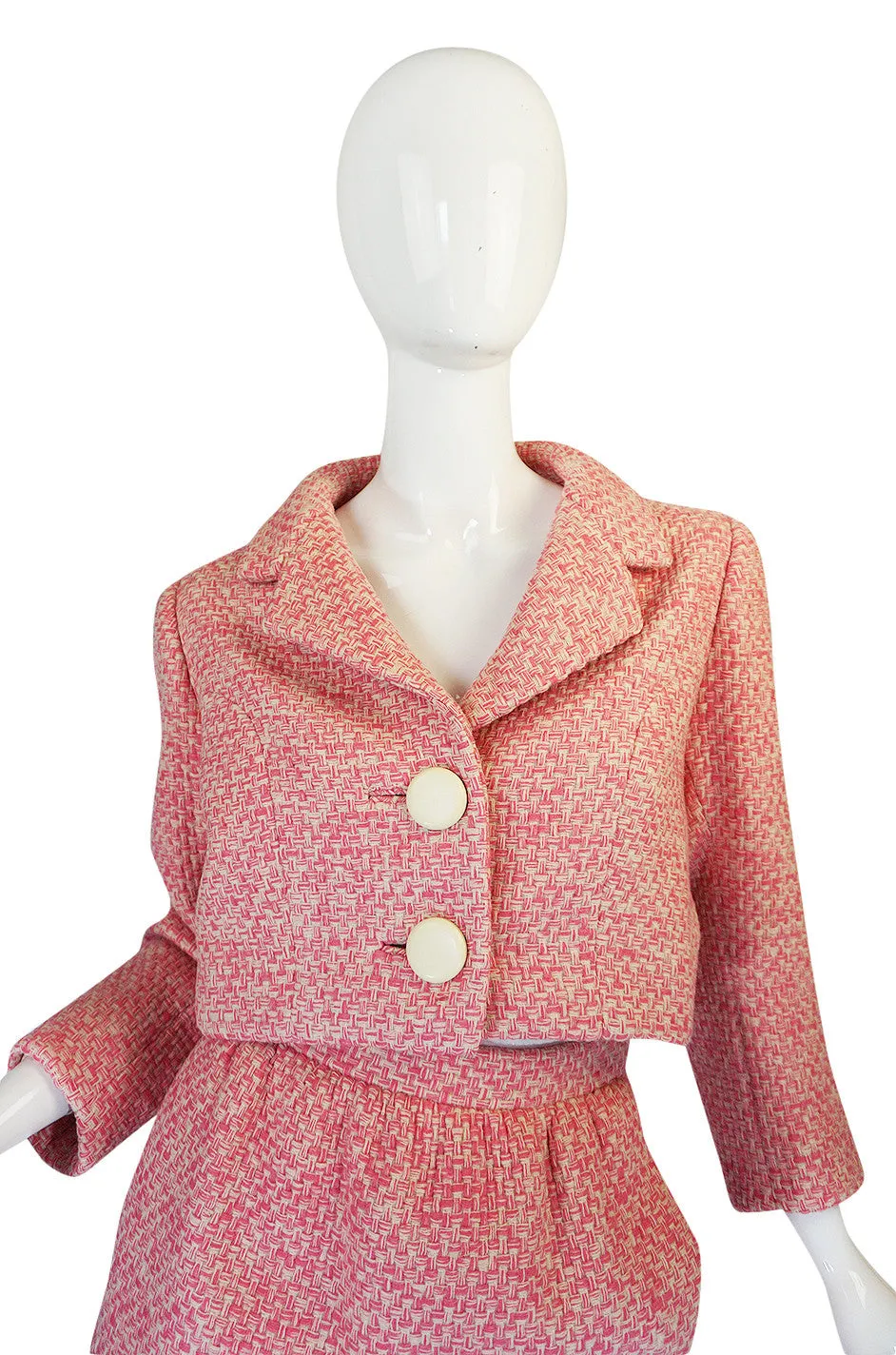 c1963-65 Norman Norell Pink Boucle Cropped Jacket Suit