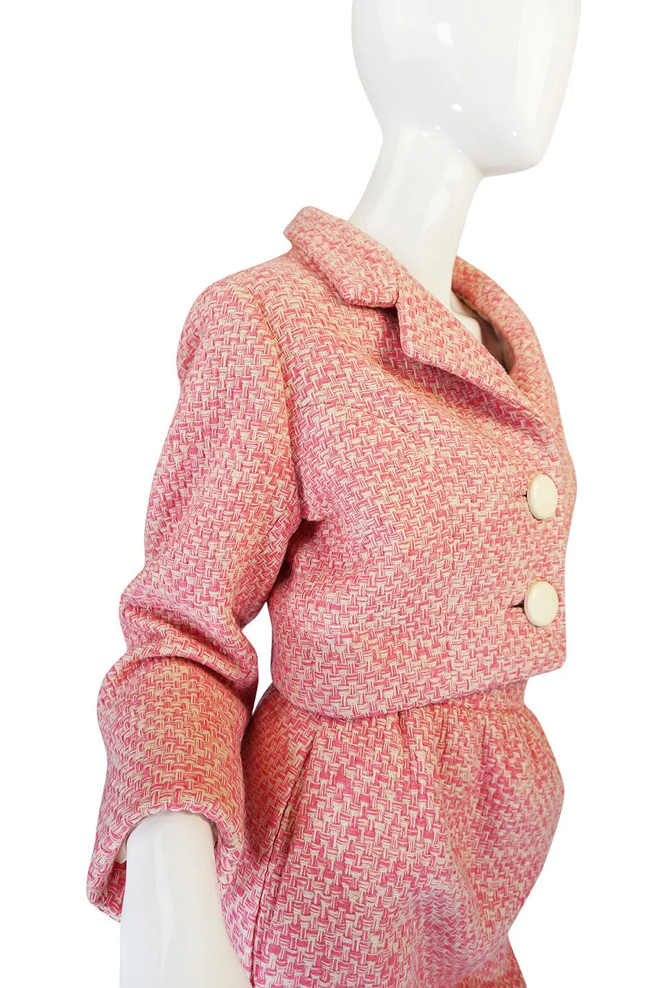 c1963-65 Norman Norell Pink Boucle Cropped Jacket Suit