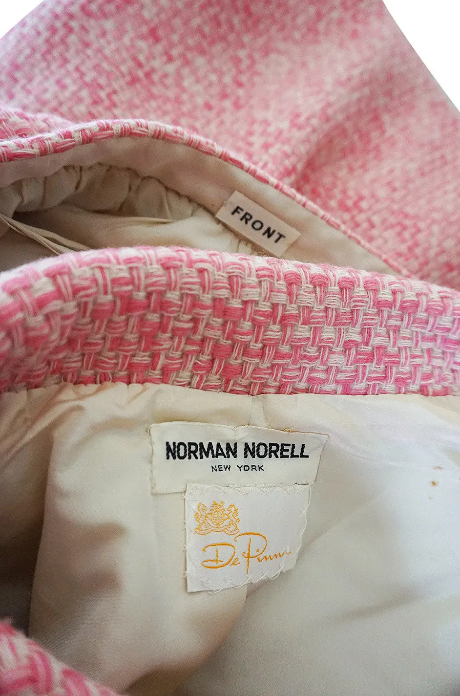 c1963-65 Norman Norell Pink Boucle Cropped Jacket Suit