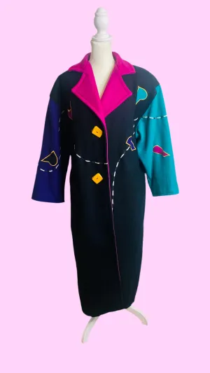 Cindy Owings Vintage 1980s Wool Oversized Color Block Duster Jacket