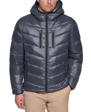 Club Room Mens Puffer Jacket Coat XL Grey Hooded Solid