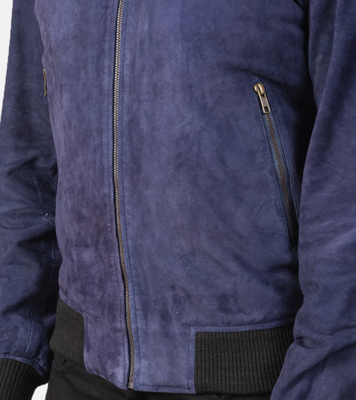 Clyde Men's Cerulean Suede Bomber Leather Jacket