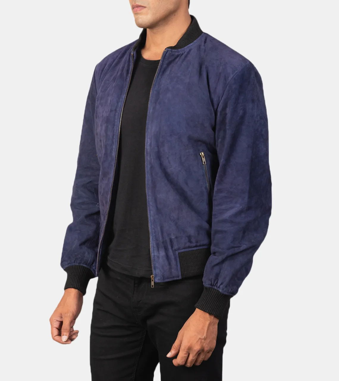 Clyde Men's Cerulean Suede Bomber Leather Jacket