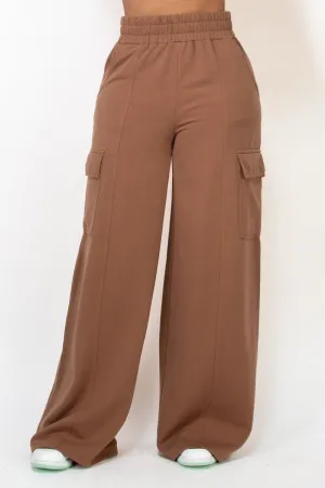 Dark Taupe High-Rise Wide Elastic Cargo Pants