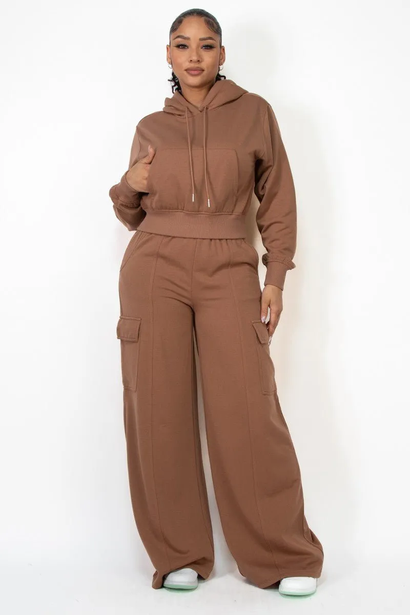 Dark Taupe High-Rise Wide Elastic Cargo Pants