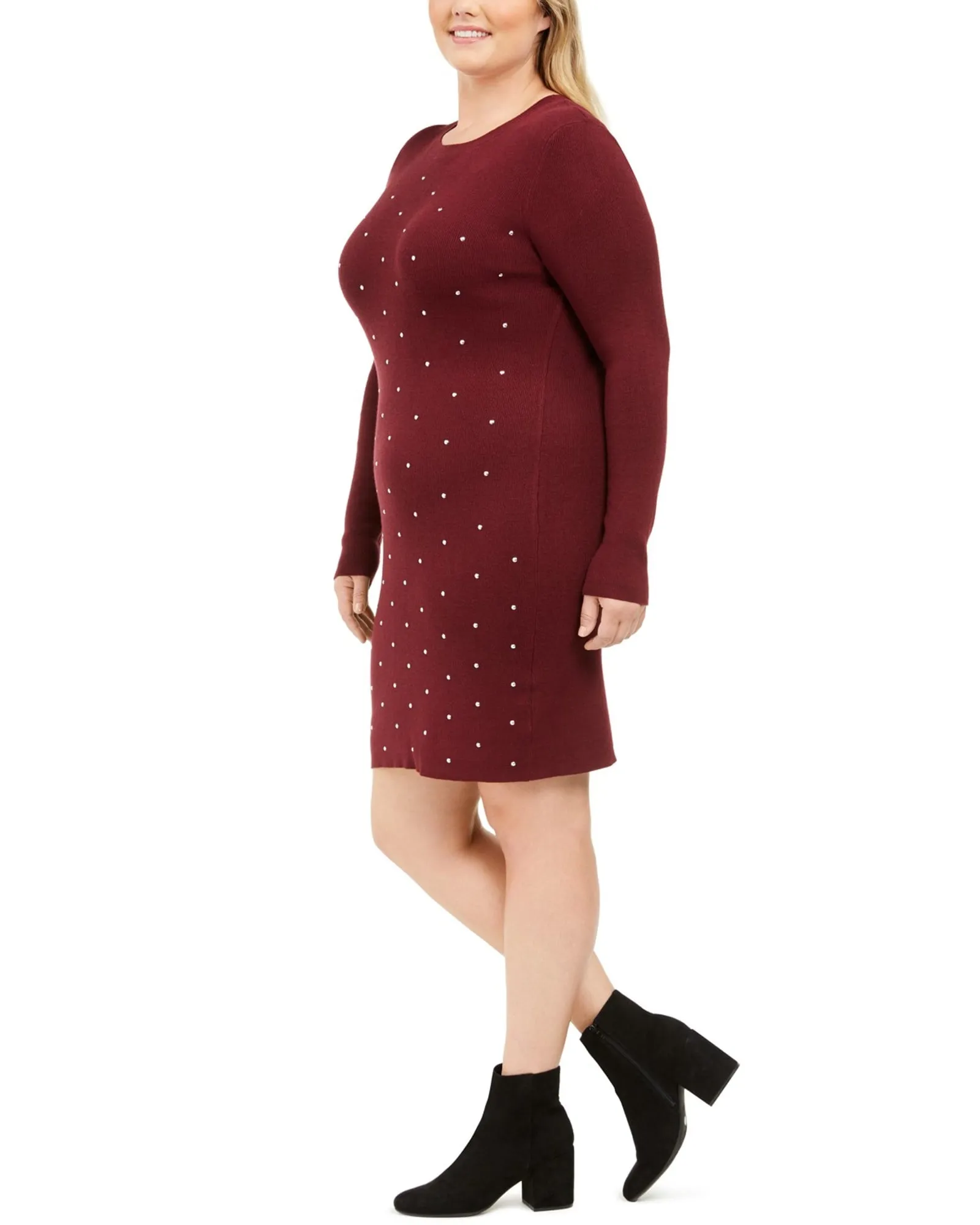 Derek Heart Women's Trendy Plus Size Studded Sweater Dress Red Size XX-Large | Red