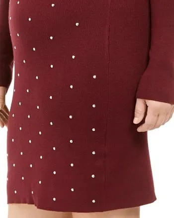 Derek Heart Women's Trendy Plus Size Studded Sweater Dress Red Size XX-Large | Red