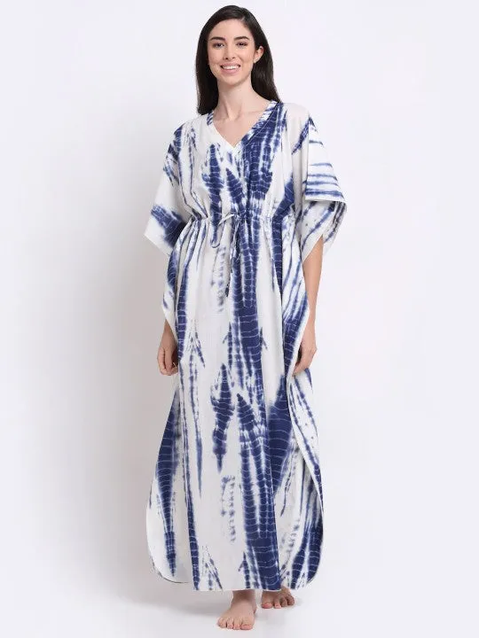 Designer Indian Tie & Dye Printed Kaftan Maxi Dress For Women