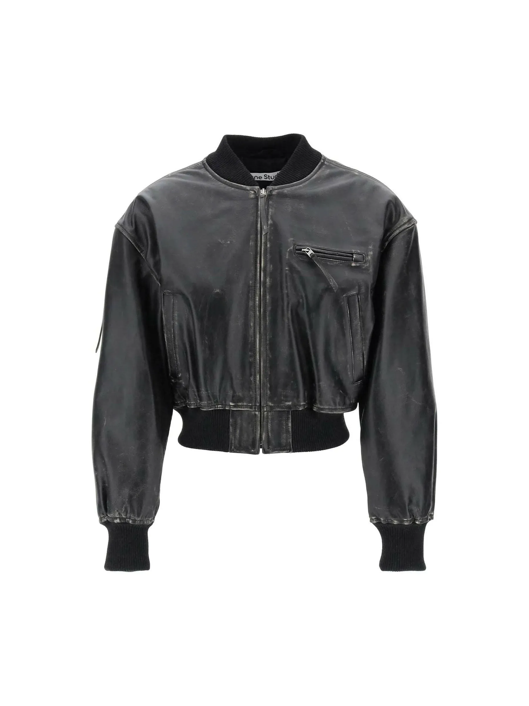 Distressed Leather Bomber Jacket