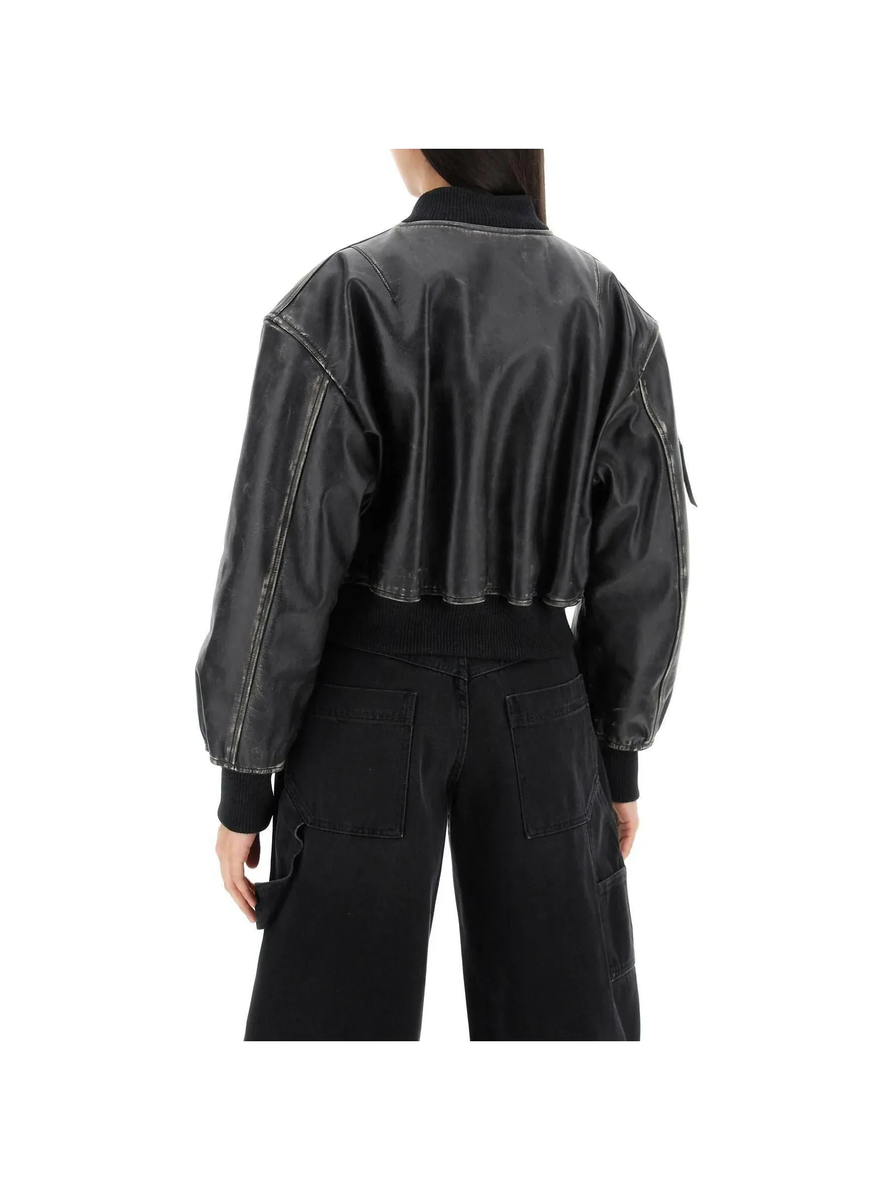 Distressed Leather Bomber Jacket