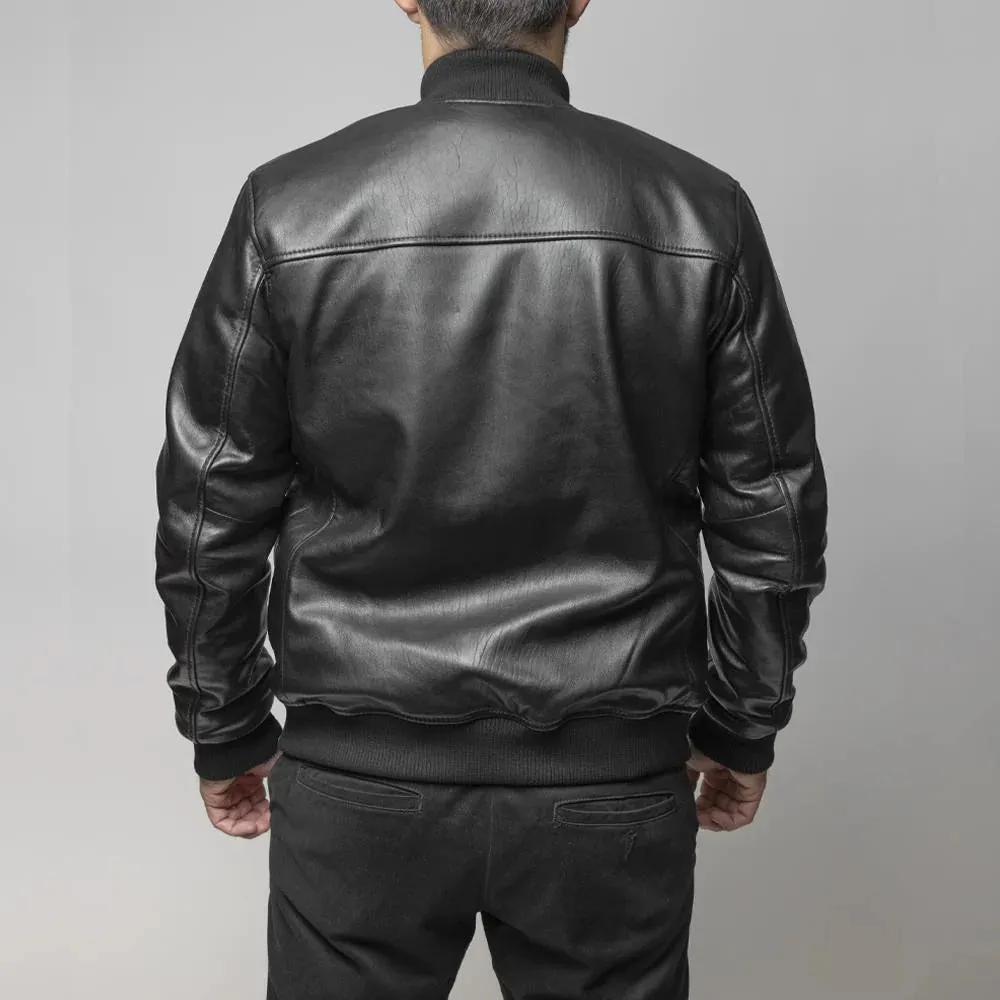 Dravis Mens Leather Bomber Jacket