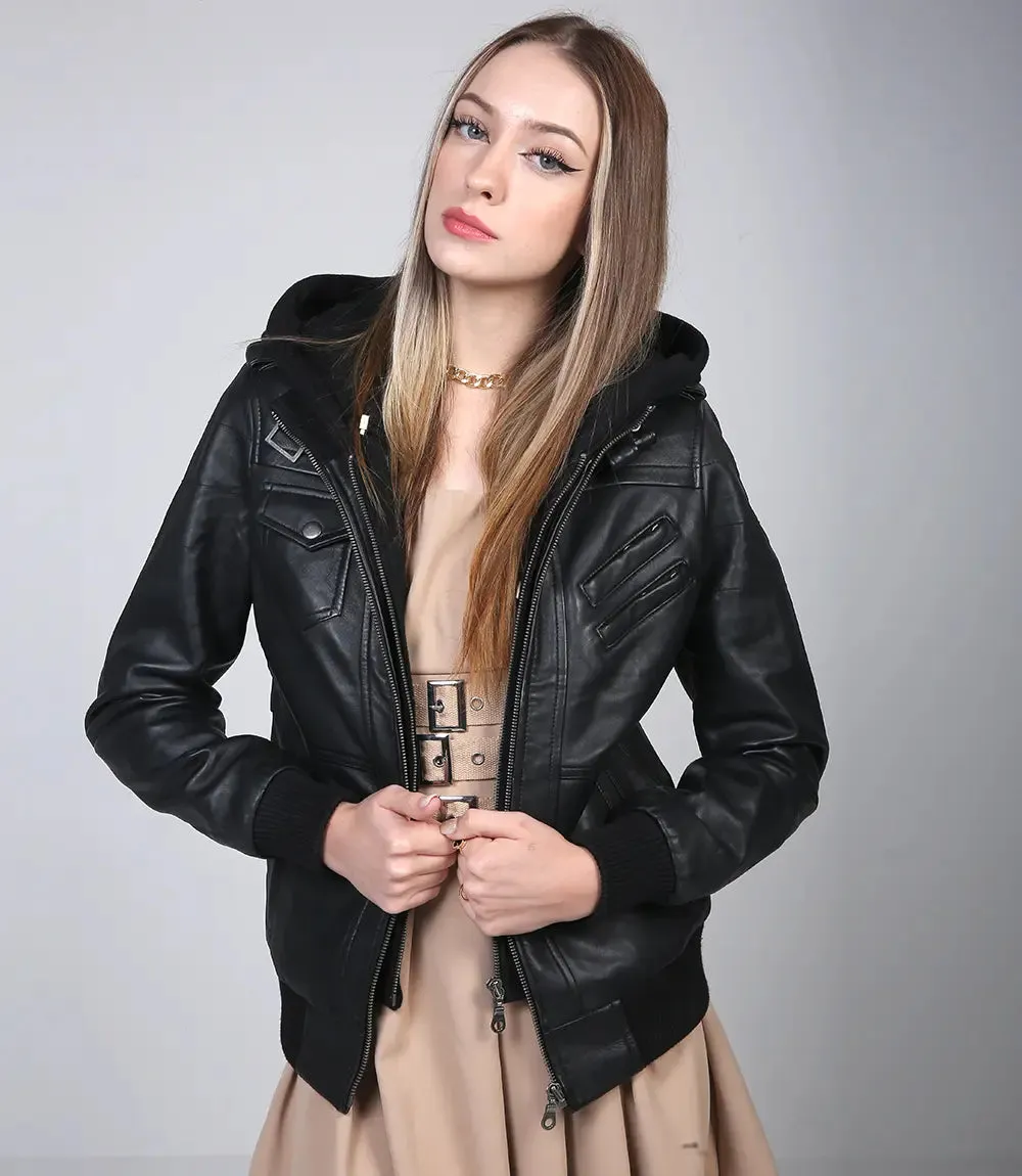 Edinburgh Womens Black Bomber Leather Jacket