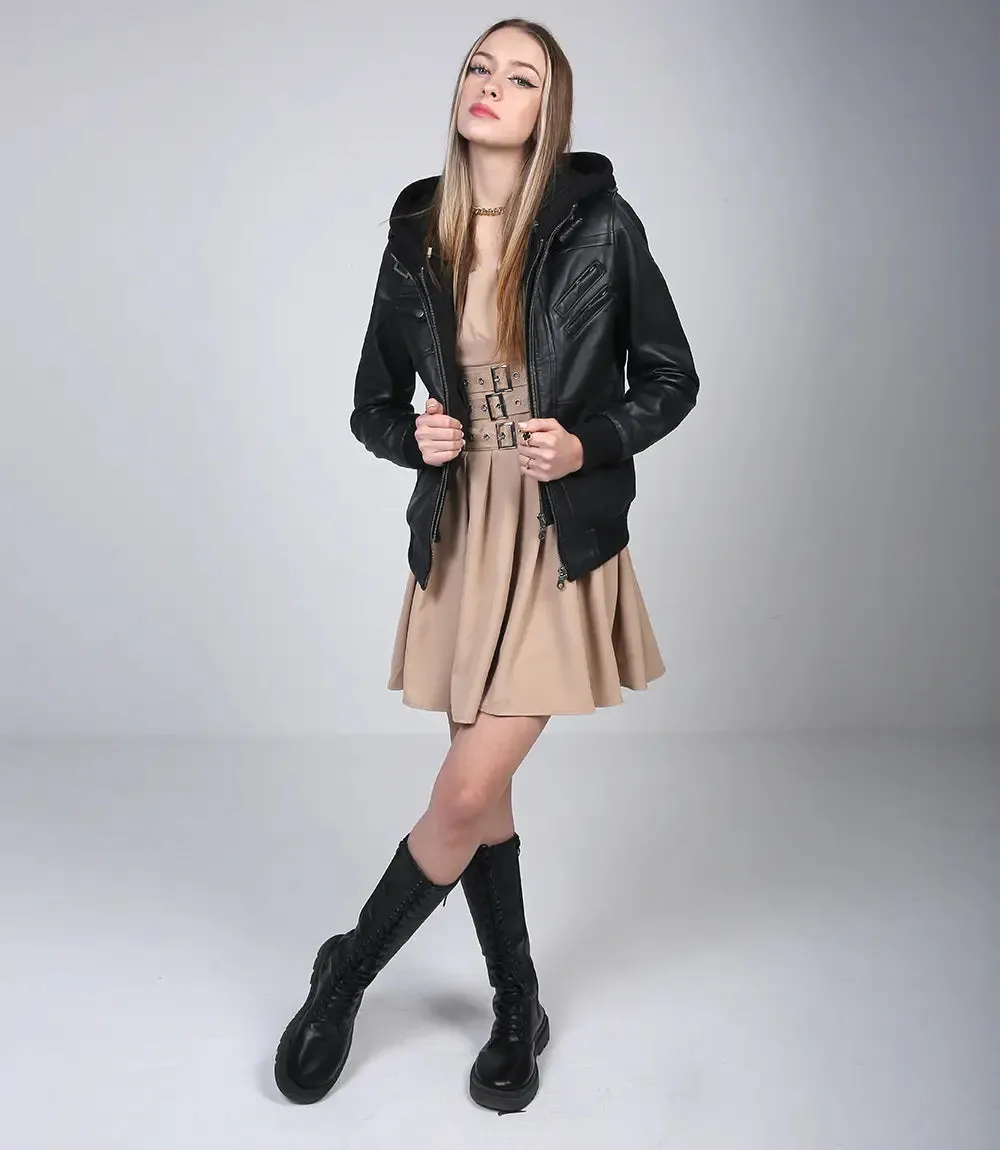 Edinburgh Womens Black Bomber Leather Jacket